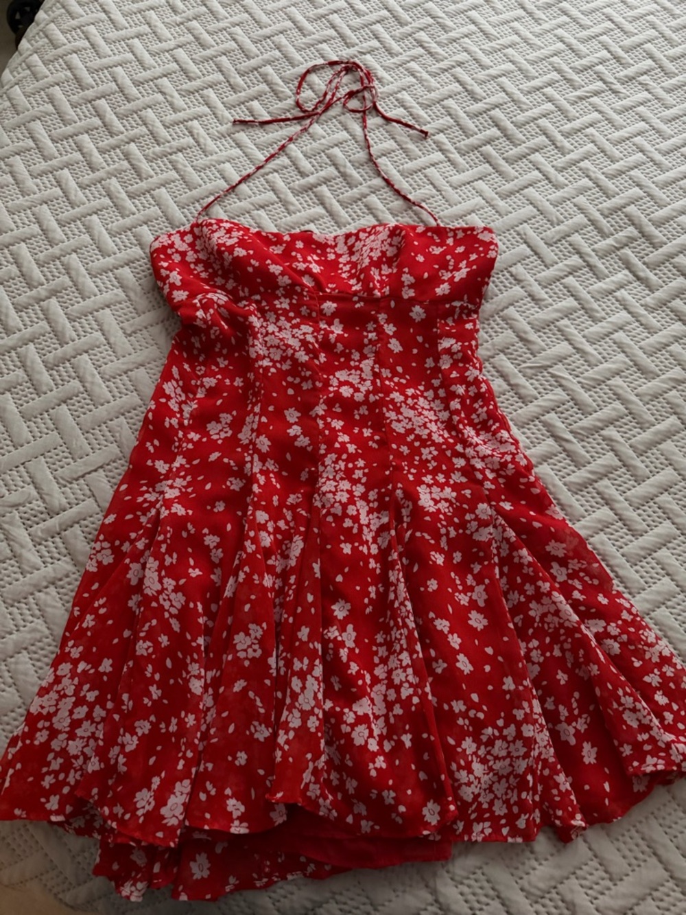 Zara Red Floral Mini Dress with White Flower Print
